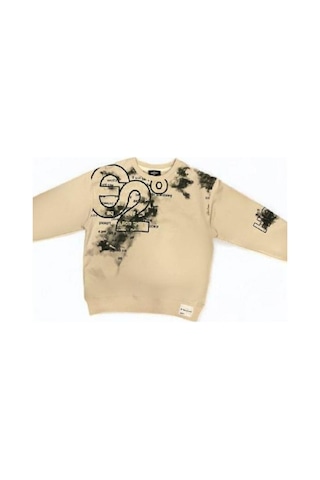 Erkek Çocuk Yazı Detaylı Batik Desenli Sweatshirt-14701 Krem