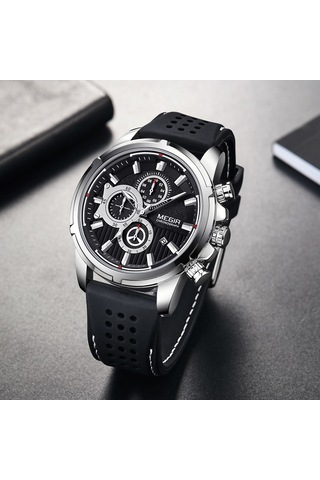 Yunboo Megir 2101 Erkek Kol Saati - Kuvars Hareketli, 3atm Su Geçirmez, Büyük Ekran, Takvim, Kronometre, Silikon Kordon, Siyah Kadran Ve Kasa Çok Renkli