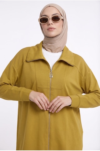 Armine Trend Boydan Fermuarlı Kolları Lastikli Cepli Pantolonlu İkili Spor Takım Hardal 26yt6103