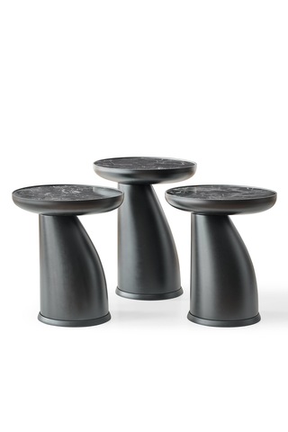 Altınaks Mobilya Elips Sehpa,3'lü Sehpa,yan Sehpa,zigon Sehpa - Siyah & Siyah Mermer Desenli