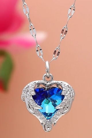 Takı Dükkanı Gümüş Renk Okyanusun Kalbi Kalpli Mor Taşlı Kadın Çelik Kolye Eck51 Gümüş