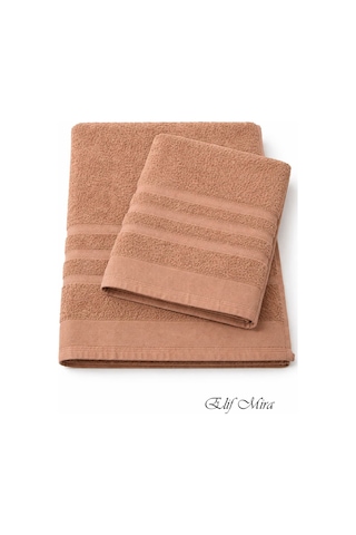 2 Parça Banyo Havlusu Seti Pamuklu Sude 70x140 + 50x85 Cm Kiremit