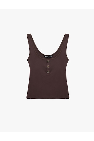 Koton Viskon Kumaş Slim Fit Düğmeli Henley Yaka Atlet Bluz Kahverengi 7wak10039ek Kahve
