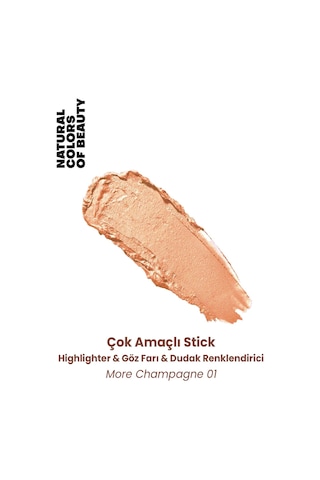 Bade Natural Highlighter & Far & Dudak Renklendirici Çok Amaçlı Stick More Champagne 01 %100 Doğal