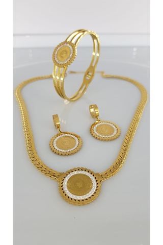 Gerdanlıklı Atatürk Gold Çelik Takı Seti Gümüş - Rose Gold