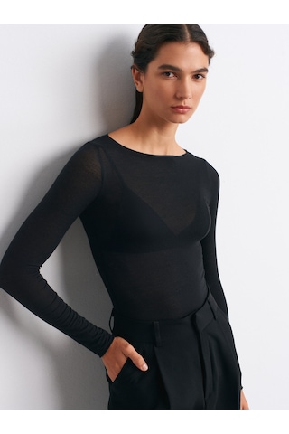 Dilvin 32122 Kayık Yaka Modal Kaşmir Ultra Hafif Bluz Siyah