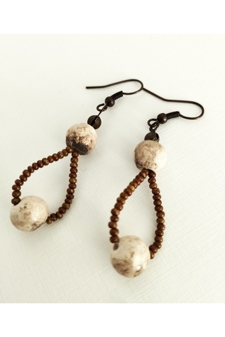 K211 Seramik Boncuklu Küpe Kahverengi