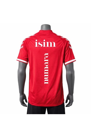 Hummel Milli Takım T-shirt Kişiye Özel Baskılı Silikon Türk Bayrağı Armalı Kırmızı - Beyaz