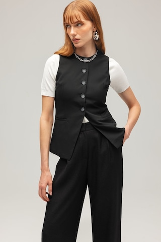 Saade Sââde Kadın Modern Fit Düz Kesim Düğmeli Dokuma Yelek Siyah S Siyah