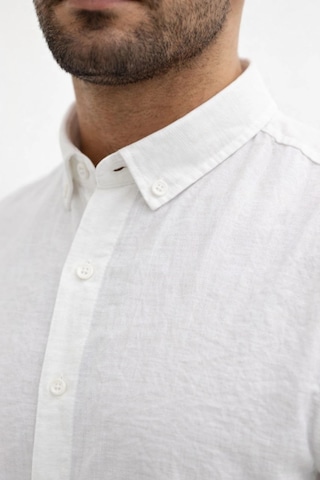 Wear Vexel Erkek Keten Kumaş Uzun Kollu Regular Fit Gömlek - Beyaz Çok Renkli