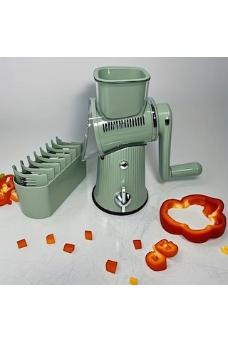 Motion003 Çim Yeşili Mutfak Gerekliliği Manuel Sebze Dilimleyici Döner Peynir Rendeleyici Fındık Öğütücü 10 Paslanmaz Çelik Bıçaklı Çim Yeşili