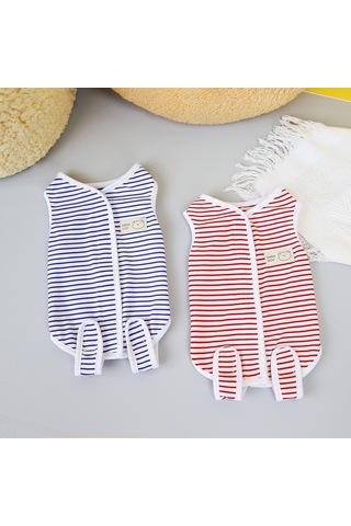 Hangfox 23 Adet Mavi Çizgili Kedi Cerrahi Sonrası Giyim - Yaralanma Korumalı, Emzirme Engellici, Veteriner Onaylı İyileşme Giysisi