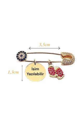 Altın Nesil - 14 Ayar Bebek Ayağı Detaylı Levha Bebek İğnesi Kırmızı