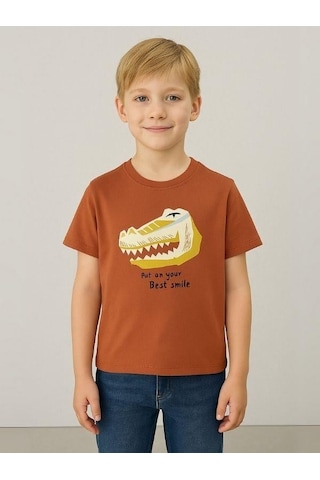 Jack Lions Erkek Bebek Pamuklu Dinozor Baskılı Tshirt-15584 Kahverengi
