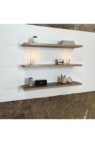 Duvar Rafı Antrasit Meşe Ahşap Görünüm 45x15 3 Adet