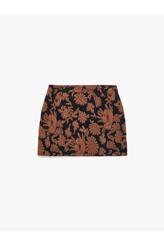 Koton Slim Fit Çiçek Desenli Mini Etek Siyah Desenli 7wak70007pk