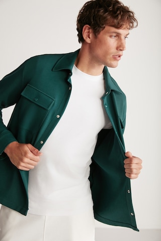 Grımelange Maze Erkek Özel Dokulu Kalın Kumaşlı Cepli Çıtçıtlı Yeşil Ceket Yeşil