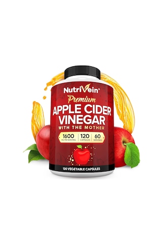 Nutrivein Premium Apple Cider Vinegar Digestion, Keto, Cleansing, And Balanced 1600 Mg - 120 Caps