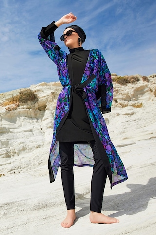 Adasea Uv Korumalı Mayo Üzerine Tek Pareo Kimono 1711 Mor Mor