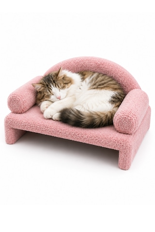 Reyo Pet Peluş Kedi Koltuğu, Kedi Kanepesi, Kedi Yatağı, Evcil Hayvan Dinlenme Koltuğu, Rahat Kedi Sofa Yatağı, 45x33x25 Cm Pembe