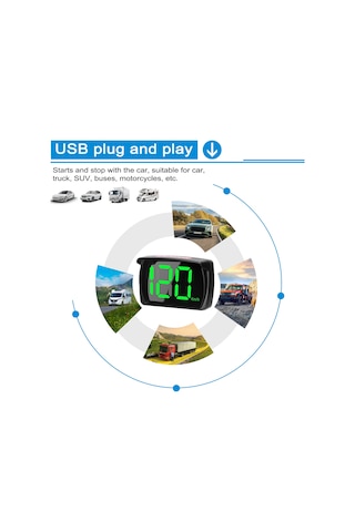 Suofeng Siyah Araç Gps/bd Çift Mod Konumlandırma, Gerçek Zamanlı Hız Gösterici Km/h/mph , Usb Plug & Play, Gölgelikli, Led Ekranlı - Paket 1