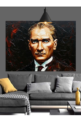 Yağlıboya Fırça Darbeli Atatürk Dekoratif Kanvas - Mdf Ahşap Tablo