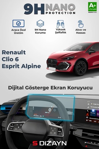 S-dizayn Renault Clio 6 Esprit Alpine 9h Nano Dijital Gösterge Ekran Koruyucu Parlak 2026 Üzeri A+