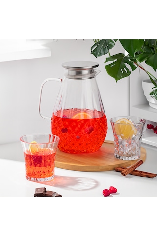 Porsima 20-0097 Borosilikat Cam Sürahi Metal Kapaklı Cam Sürahi