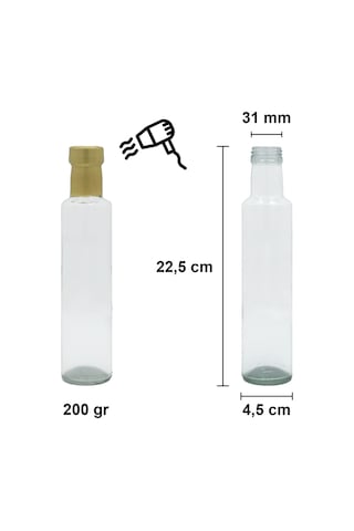 Afracam Dorika Şeffaf 250 ML Cam Şişe Kapak Kapüşon 40 Adet