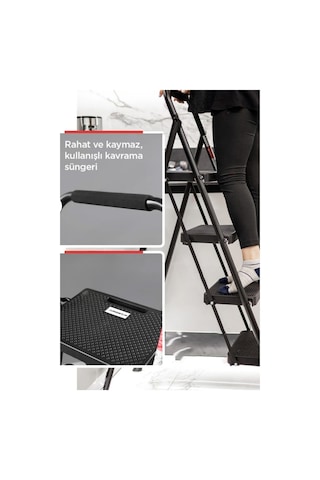 Perilla 51404 Stepla Geniş 4 Basamaklı Katlanır Merdiven Eurotower Siyah