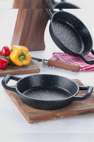 Leony 3 Parça Sahan Tava Seti 18 Cm-20 Cm-22 Cm Siyah Döküm Granit Kapl