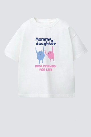 Monila Kız Çocuk Pamuklu Baskılı Anne Kız Yazılı T-shirt Ekru