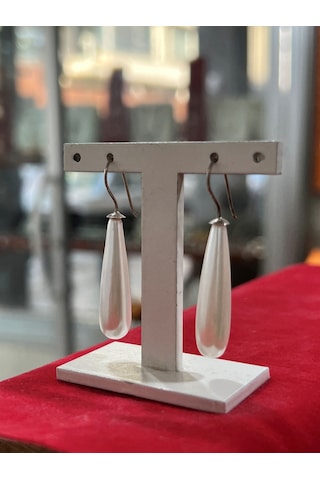 Firuze Gümüş Damla Modeli Asmalı İnci Gümüş Küpef16001240