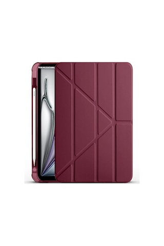 Apple Uyumlu iPad, Air 13" M3 2025 / M2 2024 Kılıf Kalem Şarj Bölmeli Stadlı Uyku Modlu Silikon Akıllı Case
