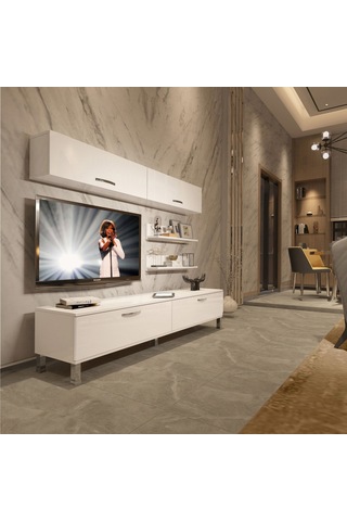 Decoraktiv Eko 5 Slm Std Krom Ayaklı Tv Ünitesi Tv Sehpası Beyaz
