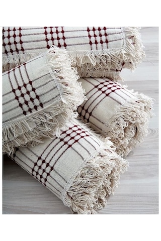 %100 Pamuklu Dört Tarak Krem Buldan Işi Çekyat-Koltuk Örtüsü 180x180