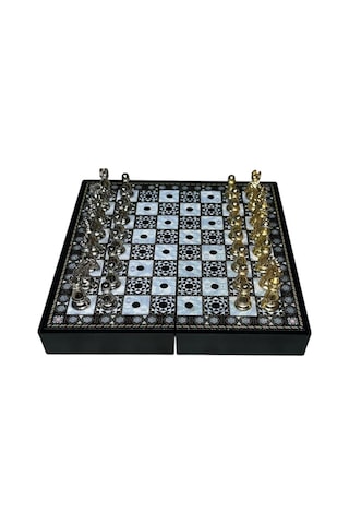 Gifthome Pocket Serisi Küçük Boy Parlak Sedef Desenli Kutulu Klasik Satranç Takımı 13,5 X 13,5 Cm.