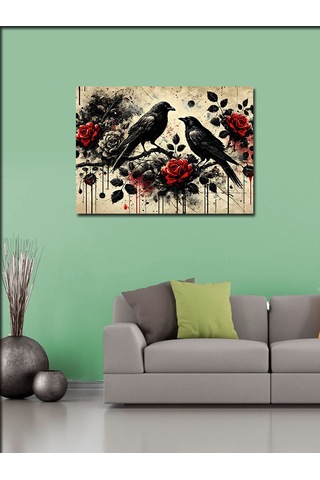 Kanvas Tablo Güller Ve Siyah Kuşlar 70cmx100cm