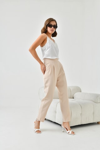 Ftz Women Kadın Lastikli Pleli Dar Paça Pantolon Beige 30744-beige Bej