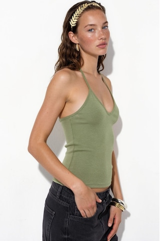 Hiccup Busem Slim Fit Halter Yaka Jarse Bluz Haki Yeşil