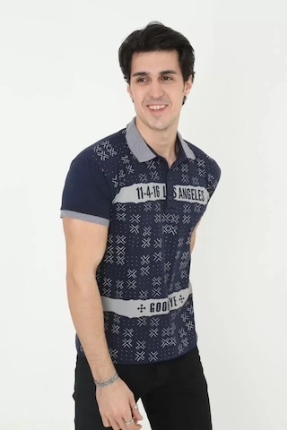 Erkek Yakalı Slim Fit Baskılı Tshirt Çok Renkli