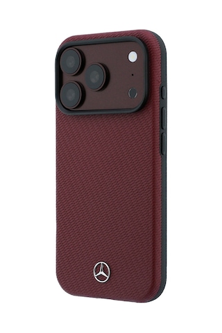 Apple Uyumlu iPhone 18 Pro Kılıf Mercedes Benz Lisanslı M-safe Uyumlu 3d Metal Logolu Wrap Wood Deri Kapak Bordo
