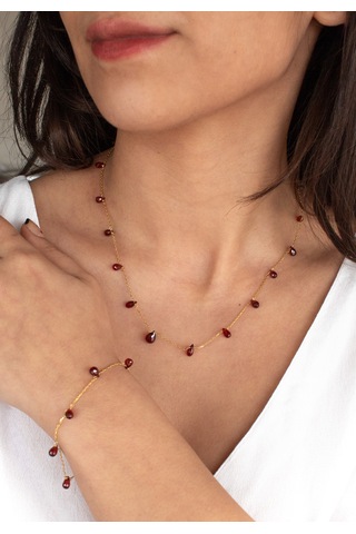 Doğan Diamond 925 Ayar Gümüş Altın Kaplama 3 Ct Garnet Minimal Taş Bileklik- Collezione Di Granati Boemi