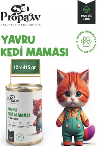 Propaw Kuzu Parça Etli Jöleli Premium Tahılsız Yavru Kedi Maması 12 x 415 G