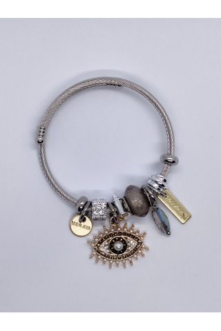 Gümüş Renk Göz Detaylı Charm Bileklik Çok Renkli