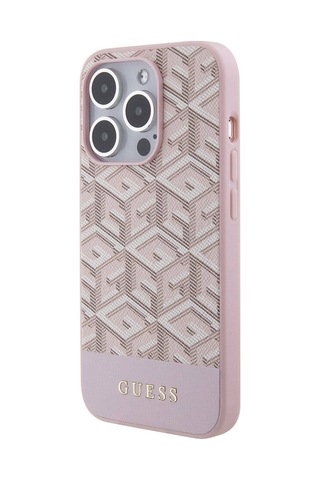 Apple Uyumlu iPhone 15 Pro Max Kılıf Guess Lisans Magsafe Şarj Özellik Yazı Logo Gcube Desen Pembe