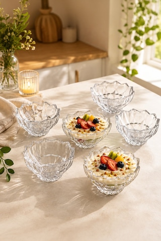 Porsima Rygx077 Torina 6lı Cam Kase Puding Tatlı Ve Dondurma Kasesi Kahvaltılık Kase Seti Çerez Kasesi 200ml Şeffaf