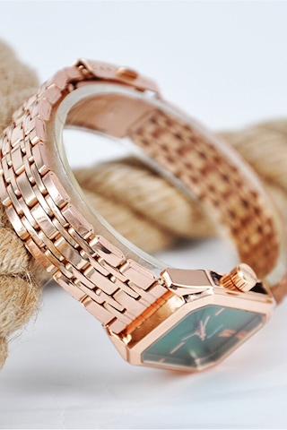 Vintage Roma Rakam Kadın Kol Saati Rose Renk Kordon Yeşil Kadran Şık Sade Rose Gold