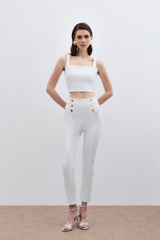 Sateen Düğme Detaylı Pantolon - Ekru-133796 Ekru