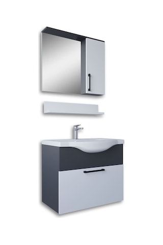 Teta Home Eko 65 Cm Mdf Banyo Dolabı Seti Antrasit - Beyaz